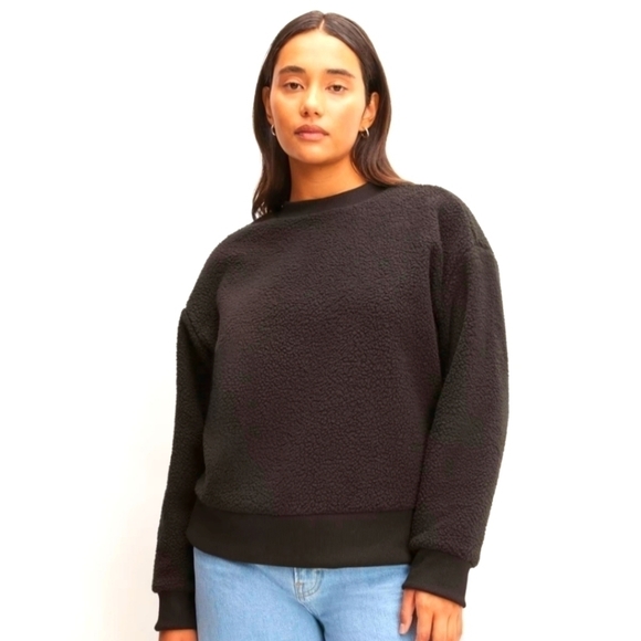 Everlane the renew fleece oversized crew sweatshirt black small NWT - Picture 1 of 10